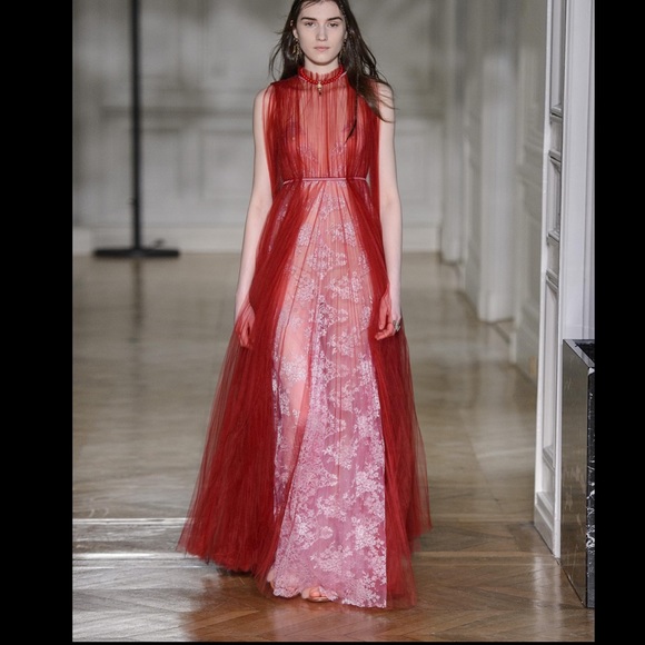 VALENTINO red draped tulle and lace gown IT40 🌹PRICE IS FIRM🌹 - Picture 3 of 16